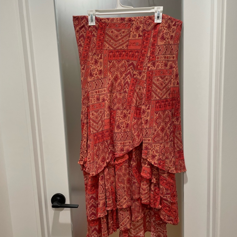 Coldwater Creek Red Patchwork-Style Tiered Skirt